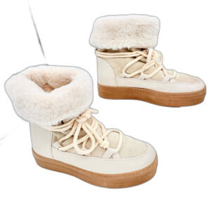 Calia Hailey Women’s Ivory Leather Boots with Faux Fur Lining size 7